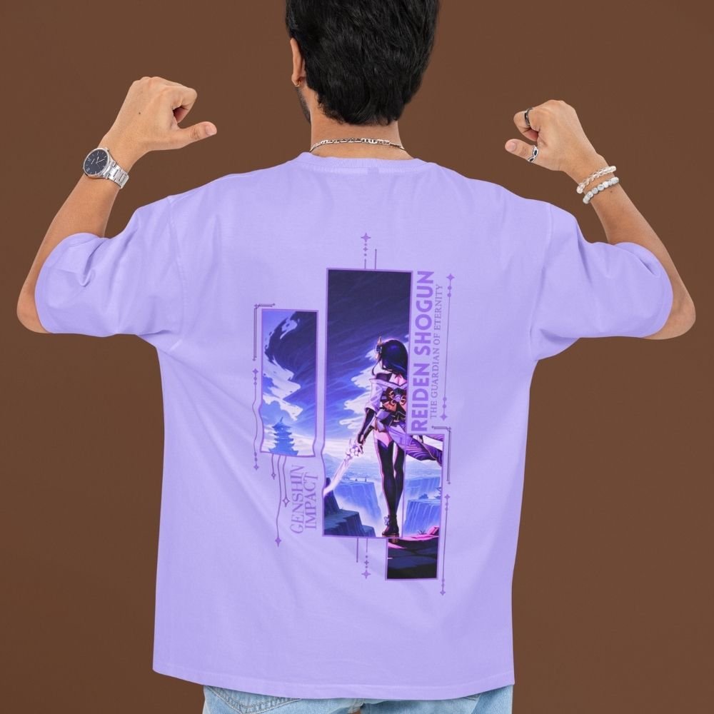 Raiden-Shogun-Electro-Reign-T-Shirt–Genshin-Impact-Oversized-Unisex-Front-&-Back-Anime-Graphic