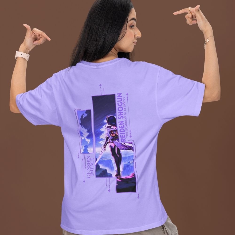 Raiden-Shogun-Electro-Reign-T-Shirt–Genshin-Impact-Oversized-Unisex-Front-&-Back-Anime-Graphic